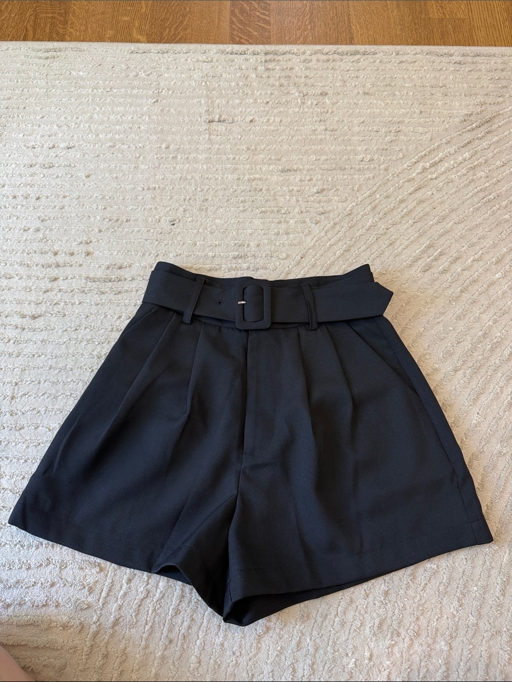 RIHOAS Black High-Waist Paperbag Belted Shorts